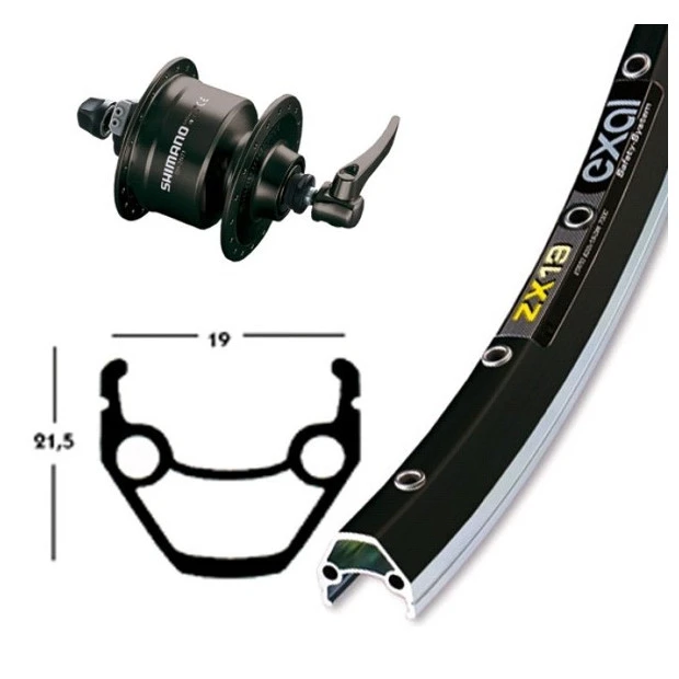 Roue Dynamo 26' Shimano DH3N72 Exal ZX 19 Noir (559-19) 1 Roue Dynamo 26' Shimano DH3N72 Exal ZX 19 Noir (559-19)